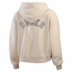 Milwaukee Bucks WEAR by Erin Andrews Women's Plus Size Tonal Felt Patch Full-Zip Hoodie Cream