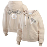 Boston Celtics WEAR by Erin Andrews Women's Plus Size Tonal Felt Patch Full-Zip Hoodie Cream