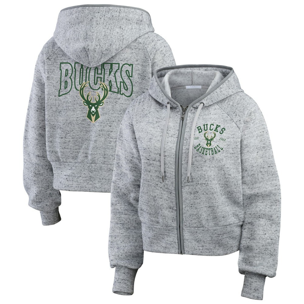 Milwaukee Bucks WEAR by Erin Andrews Women's Speckled Radiator Full-Zip Hoodie Heather Gray