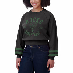 Milwaukee Bucks WEAR by Erin Andrews Women's Vintage Raglan Cropped Pullover Sweatshirt Black