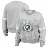 Milwaukee Bucks WEAR by Erin Andrews Women's French Terry Pullover Sweatshirt Heather Gray