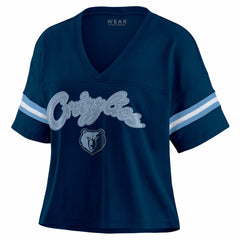 Memphis Grizzlies WEAR by Erin Andrews Women's Color Block Boxy V-Neck T-Shirt Navy