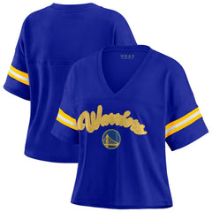 Golden State Warriors WEAR by Erin Andrews Women's Plus Size Color Block Boxy V-Neck T-Shirt Royal