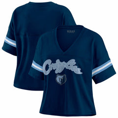 Memphis Grizzlies WEAR by Erin Andrews Women's Plus Size Color Block Boxy V-Neck T-Shirt Navy