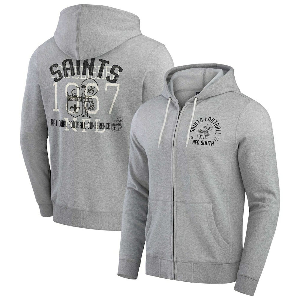 New Orleans Saints Darius Rucker Collection Vintage Stripe Full-Zip Hoodie - Heather Gray - Fanatics