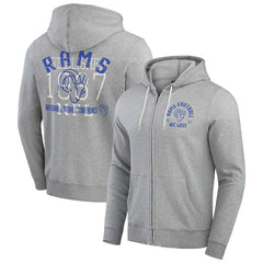 Los Angeles Rams Darius Rucker Collection Vintage Stripe Full-Zip Hoodie - Heather Gray - Fanatics