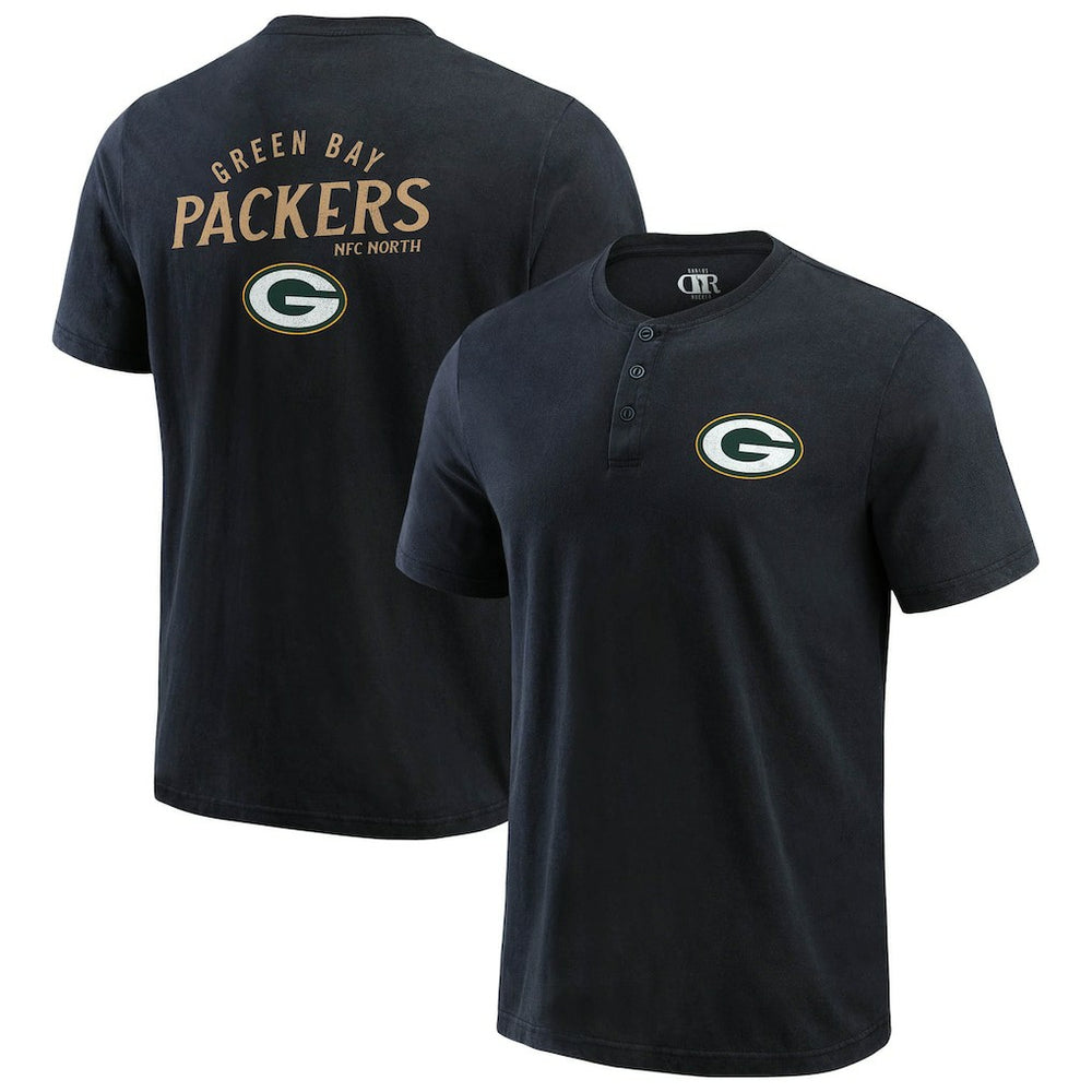 Green Bay Packers Darius Rucker Collection Washed Henley T-Shirt - Black - Fanatics