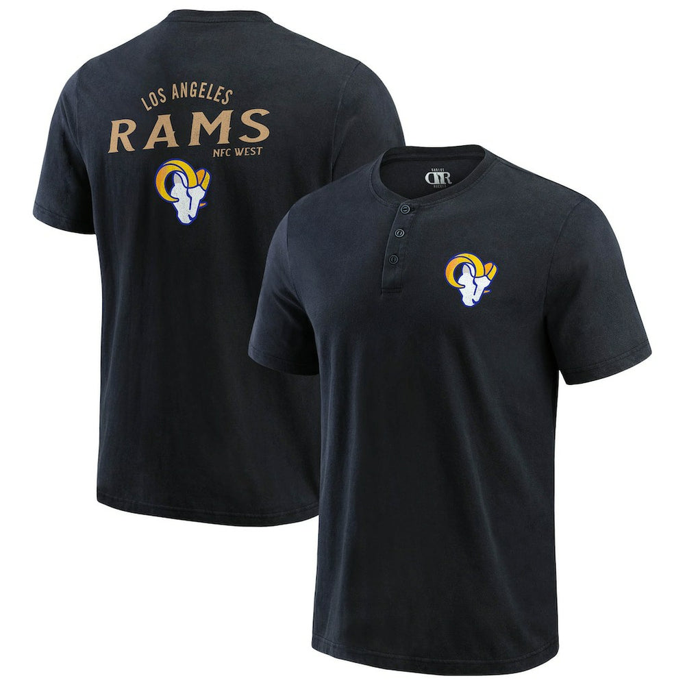Los Angeles Rams Darius Rucker Collection Washed Henley T-Shirt - Black - Fanatics