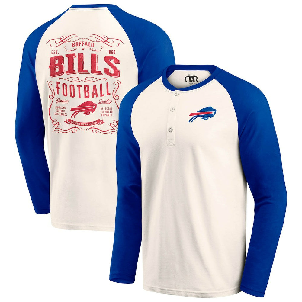 Buffalo Bills Darius Rucker Collection Raglan Henley T-Shirt - Cream/Royal - Fanatics