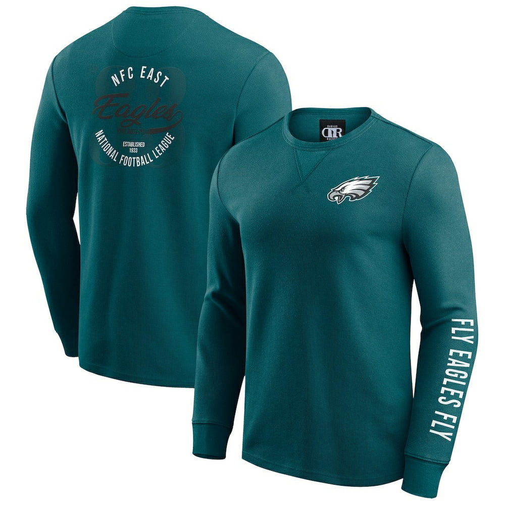 Philadelphia Eagles Darius Rucker Collection Washed Waffle-Knit Long Sleeve T-Shirt - Kelly Green - Fanatics