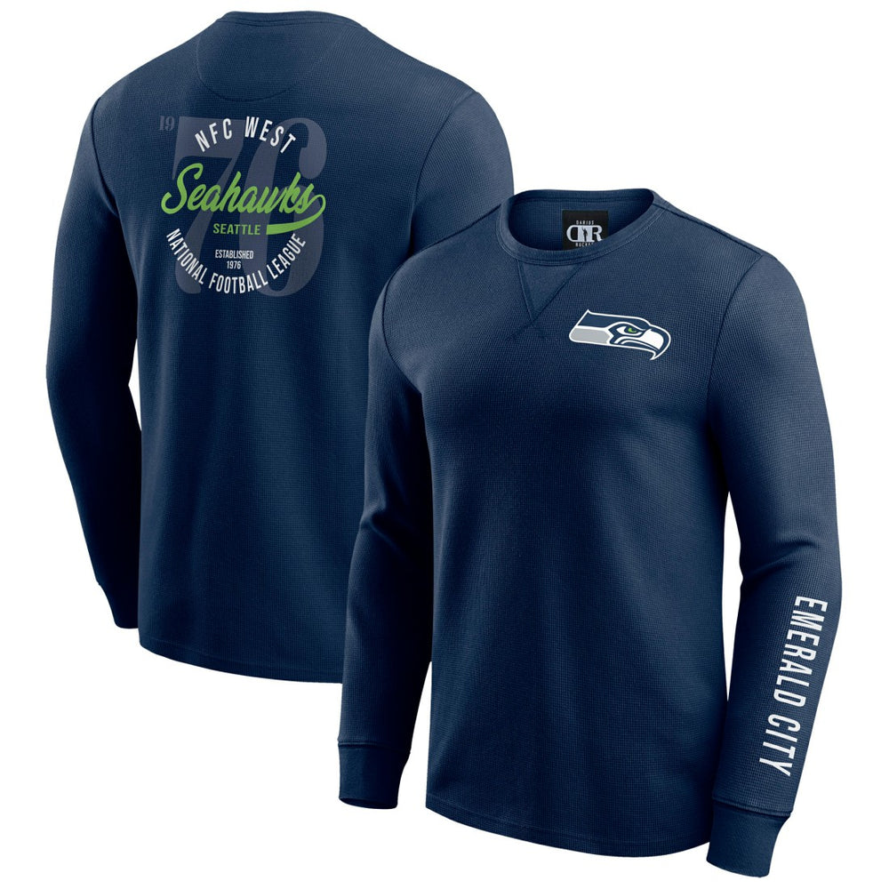 Seattle Seahawks Darius Rucker Collection Washed Waffle-Knit Long Sleeve T-Shirt - College Navy - Fanatics