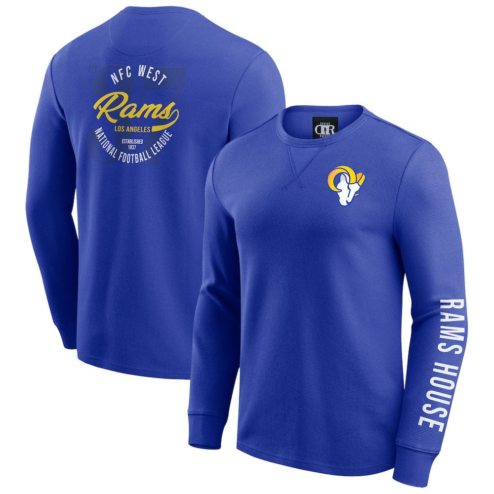 Los Angeles Rams Darius Rucker Collection Washed Waffle-Knit Long Sleeve T-Shirt - Royal - Fanatics