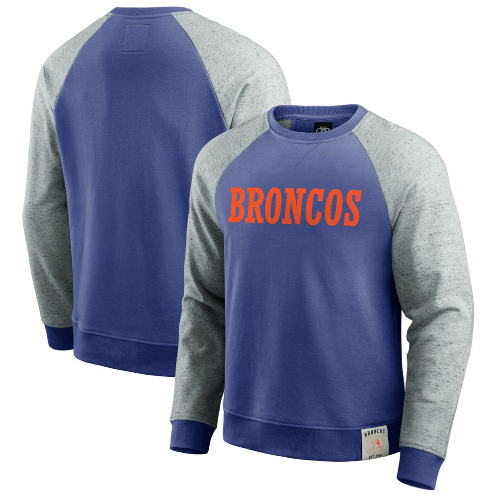 Denver Broncos Darius Rucker Collection Throwback Color Block Raglan Pullover Sweatshirt - Royal/Heather Gray - Fanatics