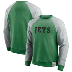 New York Jets Darius Rucker Collection Throwback Color Block Raglan Pullover Sweatshirt - Kelly Green/Heather Gray - Fanatics