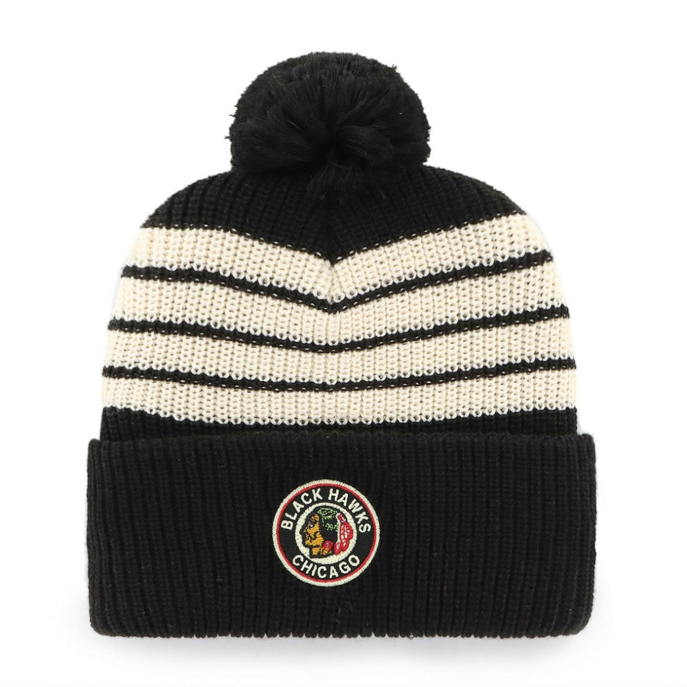 Chicago Blackhawks '47 Old Time Hockey Barn Cuffed Knit Hat with Pom - Black | 47 brand discount