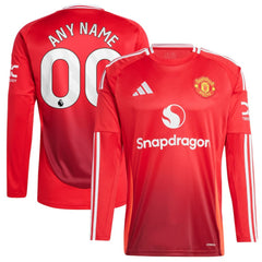 Adidas - Manchester United 2024/25 Home Long Sleeve Replica Custom Jersey - Red