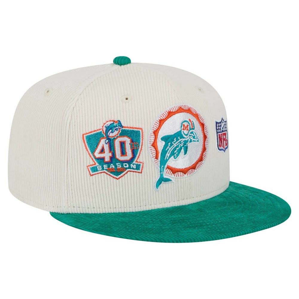 Miami Dolphins New Era Throwback Corduroy 59FIFTY Fitted Hat - Cream/Aqua - NFL