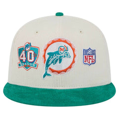 Miami Dolphins New Era Throwback Corduroy 59FIFTY Fitted Hat - Cream/Aqua - NFL