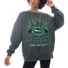 New York Jets Gameday Couture Women's Oversized Long Weekend Premium Fleece Drop Shoulder Pullover Sweatshirt - Charcoal - NFL