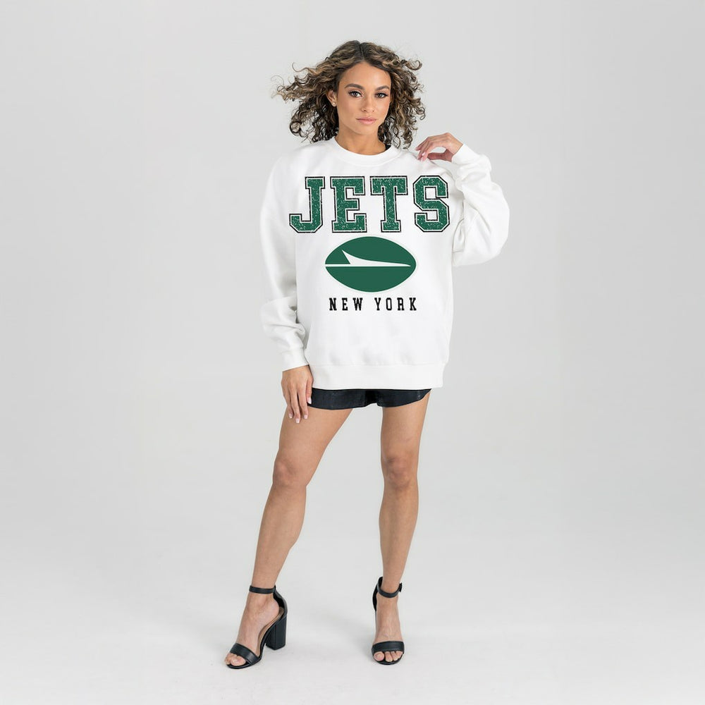 New York Jets Gameday Couture Women's Sunday Drives Oversized Crewneck Pullover Sweatshirt - White - NFL