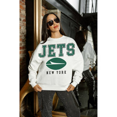 New York Jets Gameday Couture Women's Sunday Drives Oversized Crewneck Pullover Sweatshirt - White - NFL