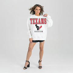 Houston Texans Gameday Couture Women's Sunday Drives Oversized Crewneck Pullover Sweatshirt - White - NFL