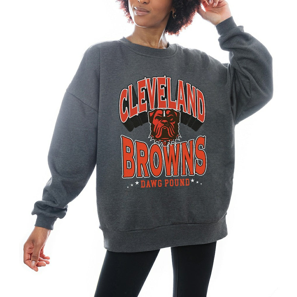 Cleveland Browns Gameday Couture Women's Oversized Long Weekend Premium Fleece Drop Shoulder Pullover Sweatshirt - Charcoal - NFL