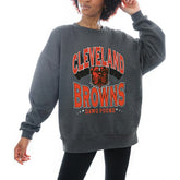 Cleveland Browns Gameday Couture Women's Oversized Long Weekend Premium Fleece Drop Shoulder Pullover Sweatshirt - Charcoal - NFL