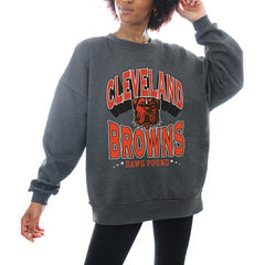 Cleveland Browns Gameday Couture Women's Oversized Long Weekend Premium Fleece Drop Shoulder Pullover Sweatshirt - Charcoal - NFL
