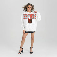 Cleveland Browns Gameday Couture Women's Sunday Drives Oversized Pullover Sweatshirt - White - NFL