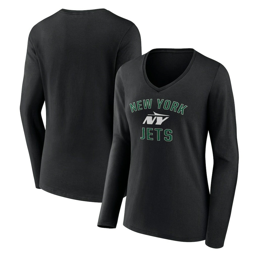 New York Jets Women's Victory Arch Long Sleeve V-Neck T-Shirt - Black - NFL