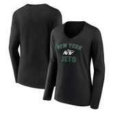 New York Jets Women's Victory Arch Long Sleeve V-Neck T-Shirt - Black - NFL