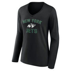 New York Jets Women's Victory Arch Long Sleeve V-Neck T-Shirt - Black - NFL
