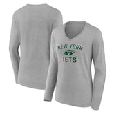 New York Jets Women's Victory Arch Long Sleeve V-Neck T-Shirt - Gray - NFL