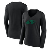 New York Jets Women's Secondary Logo Long Sleeve V-Neck T-Shirt - Black - NFL