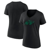 New York Jets Women's Secondary Logo V-Neck T-Shirt - Black - NFL