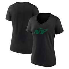 New York Jets Women's Secondary Logo V-Neck T-Shirt - Black - NFL