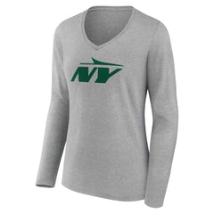 New York Jets Women's Secondary Logo Long Sleeve V-Neck T-Shirt - Gray - NFL