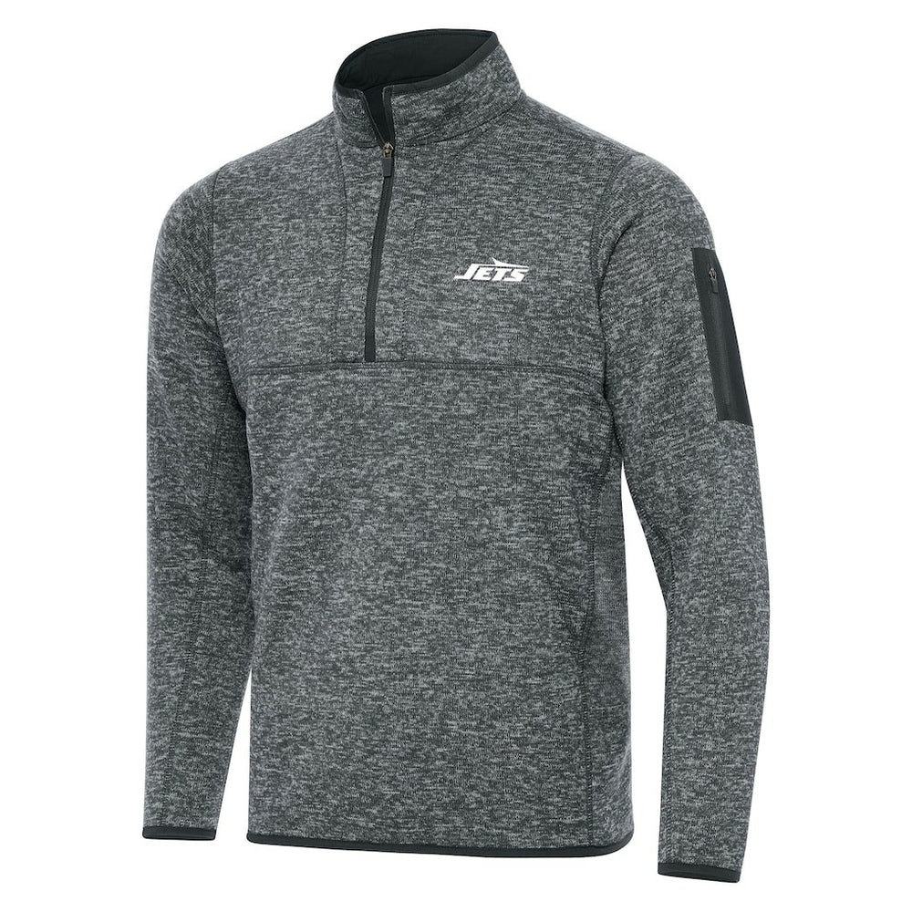 New York Jets Antigua Fortune Quarter-Zip Pullover Jacket - Heather Gray - NFL