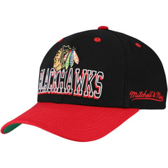 Chicago Blackhawks Mitchell & Ness Backside Script Two-Tone Pro Crown Adjustable Hat - Black/Red | NHL near me