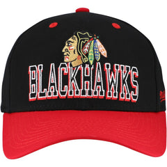 Chicago Blackhawks Mitchell & Ness Backside Script Two-Tone Pro Crown Adjustable Hat - Black/Red | NHL near me