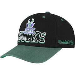Mitchell & Ness Milwaukee Bucks Backside Script Two-Tone Pro Crown Adjustable Hat Black/Hunter Green