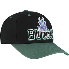Mitchell & Ness Milwaukee Bucks Backside Script Two-Tone Pro Crown Adjustable Hat Black/Hunter Green