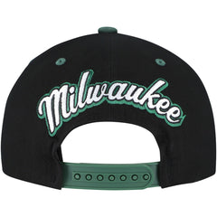 Mitchell & Ness Milwaukee Bucks Backside Script Two-Tone Pro Crown Adjustable Hat Black/Hunter Green