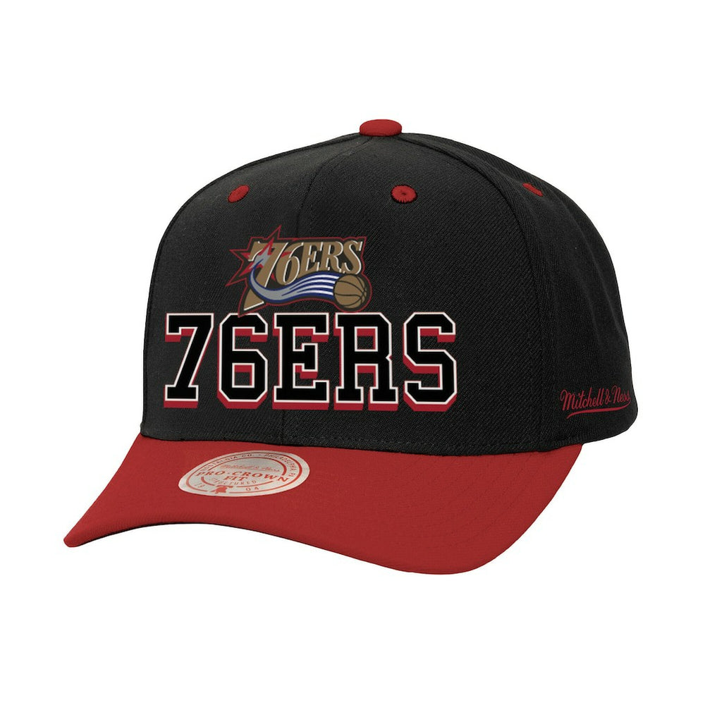 Mitchell & Ness Philadelphia 76ers Backside Script 2-Tone Pro Crown Adjustable Hat Black/Red