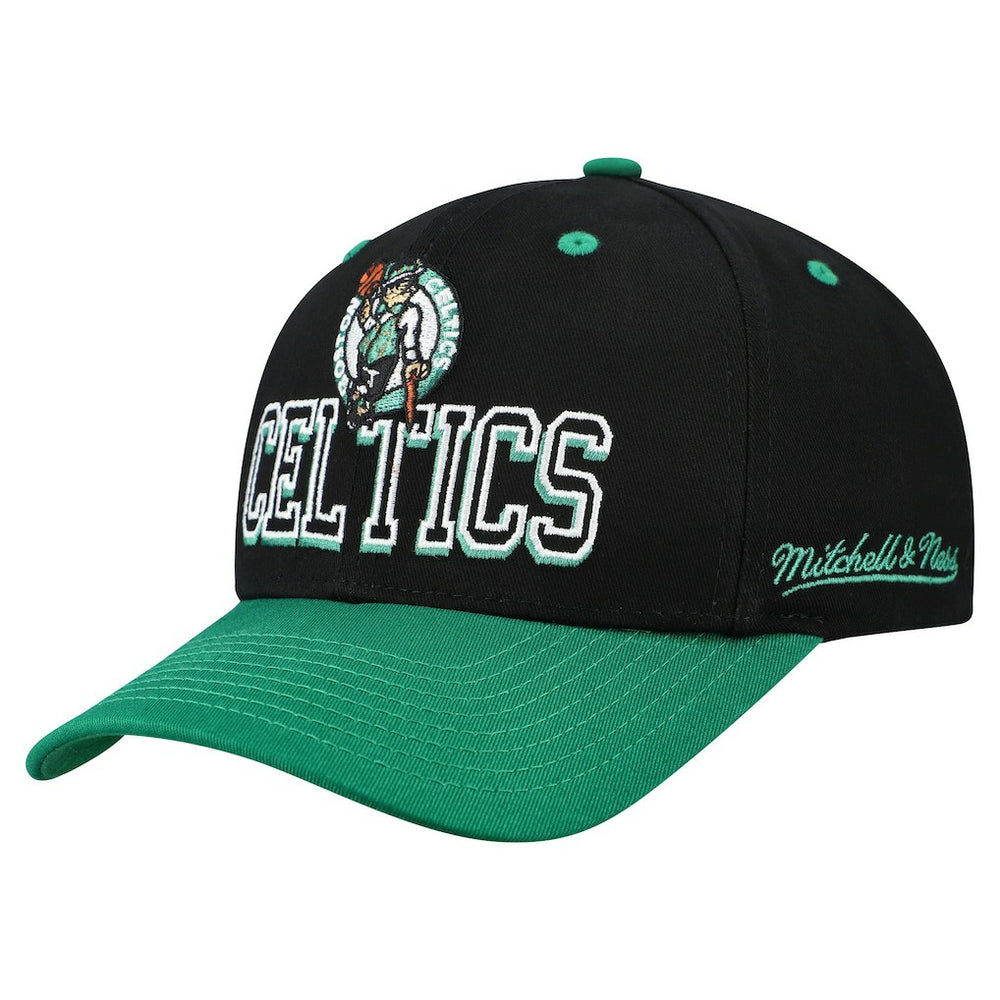 Mitchell & Ness Boston Celtics Backside Script 2-Tone Pro Crown Adjustable Hat Black/Kelly Green
