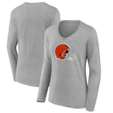 Cleveland Browns Women's Primary Logo Long Sleeve V-Neck T-Shirt - Gray - NFL