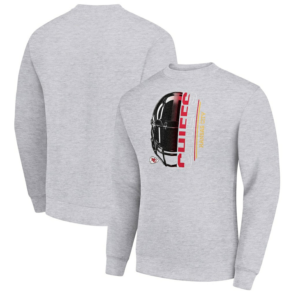 Kansas City Chiefs Starter Half Helmet Team Graphic Tri-Blend Fleece Pullover Sweatshirt - Heather Gray - NFL