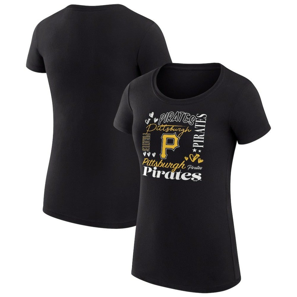 Pittsburgh Pirates G-III 4Her by Carl Banks Women's Super-Slim Fit Lightweight Collage Team Graphic Crew Neck T-Shirt Outlet
