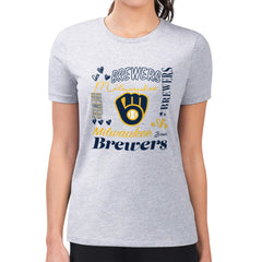 Milwaukee Brewers G-III 4Her by Carl Banks Women's Super-Slim Fit Lightweight Collage Team Graphic Crew Neck T-Shirt Discount